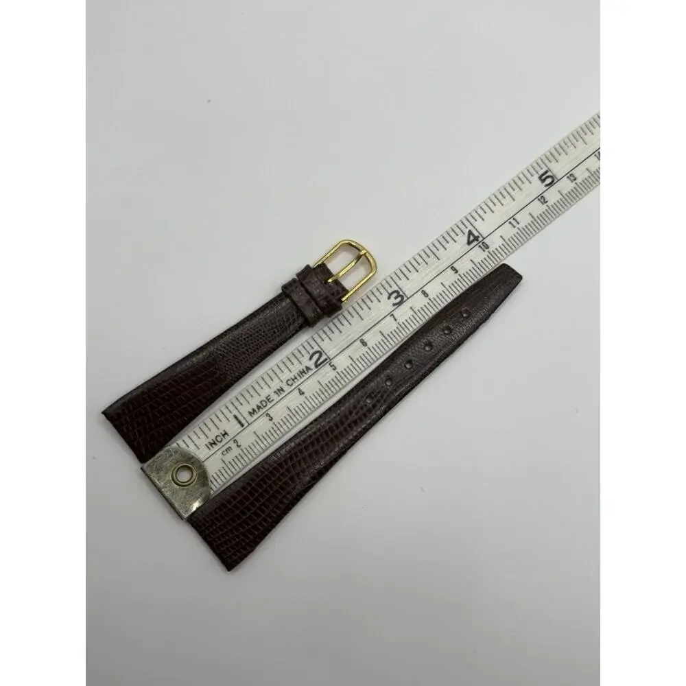 16mm KREISLER Lizard Calfskin Brown NOS Vintage Watch Band & Gold Buckle